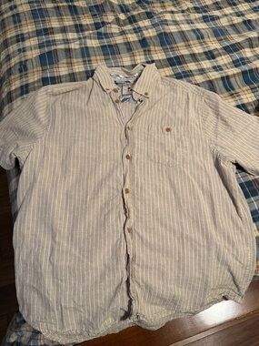 Report Collection Beige Pinstripe Button-Down Shirt